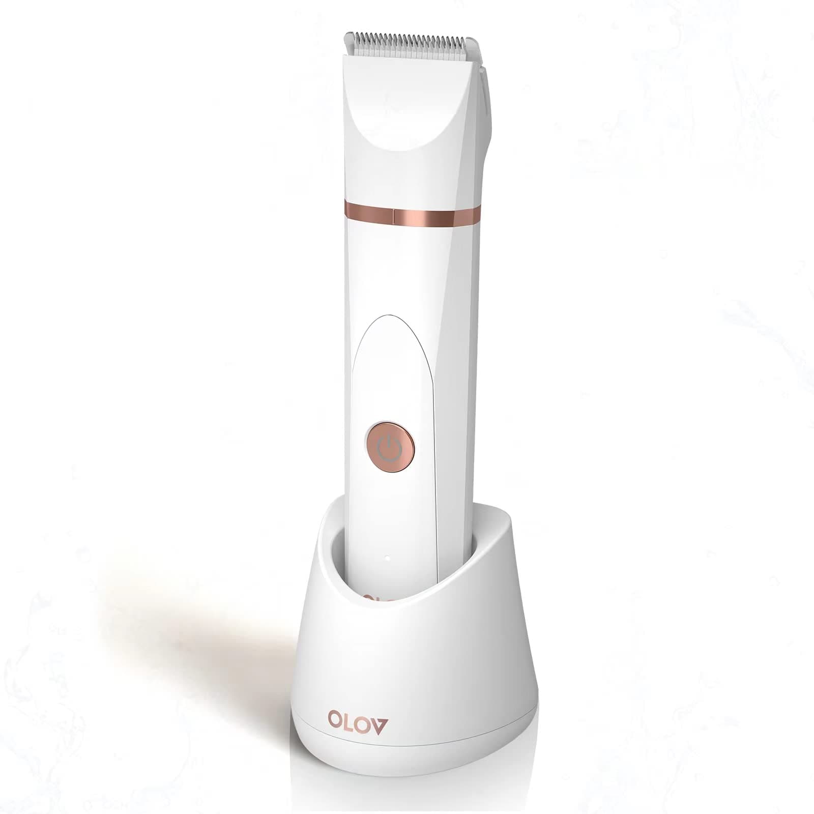 White OLOV body hair trimmer with guard attachments