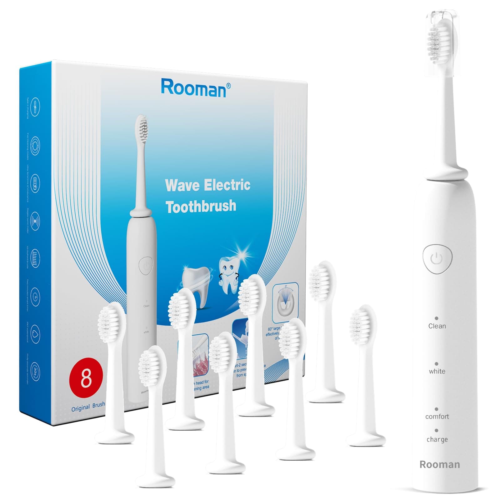 Rooman electric toothbrush with eight brush heads