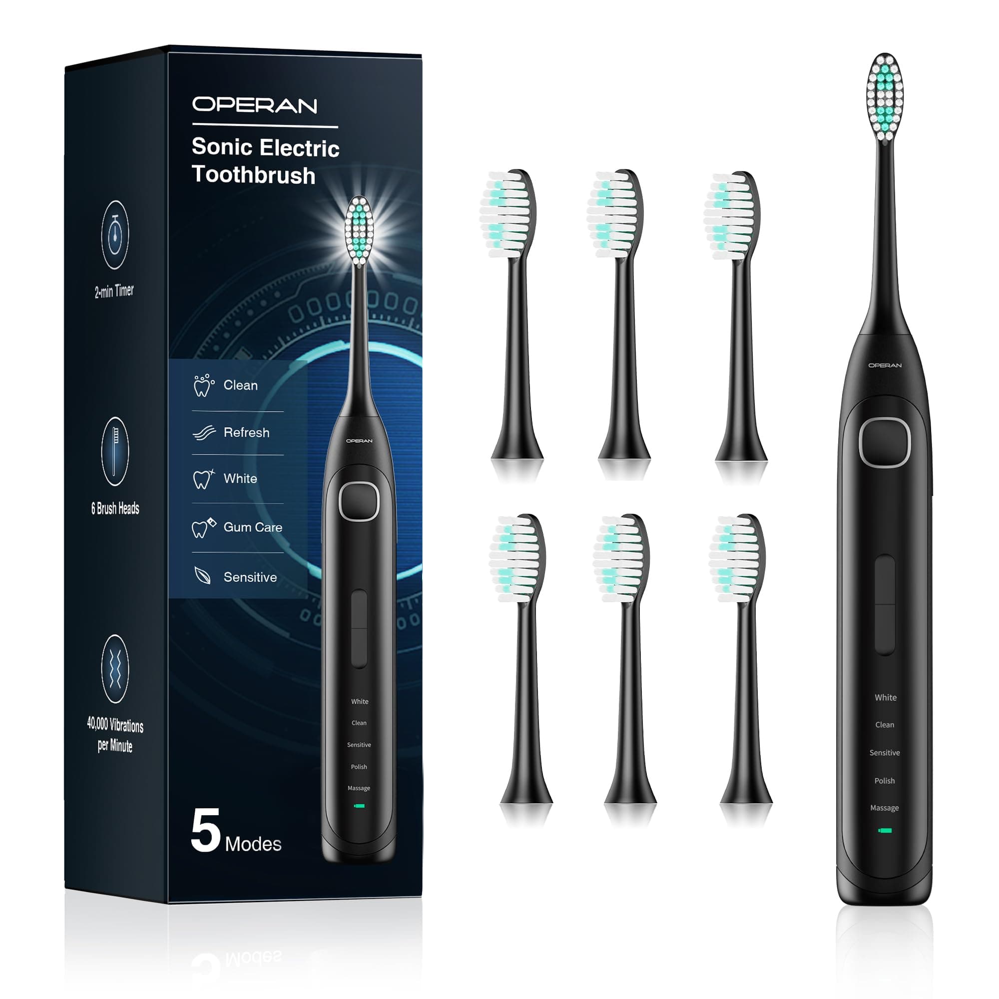 Operan electric toothbrush kit with spare brush heads