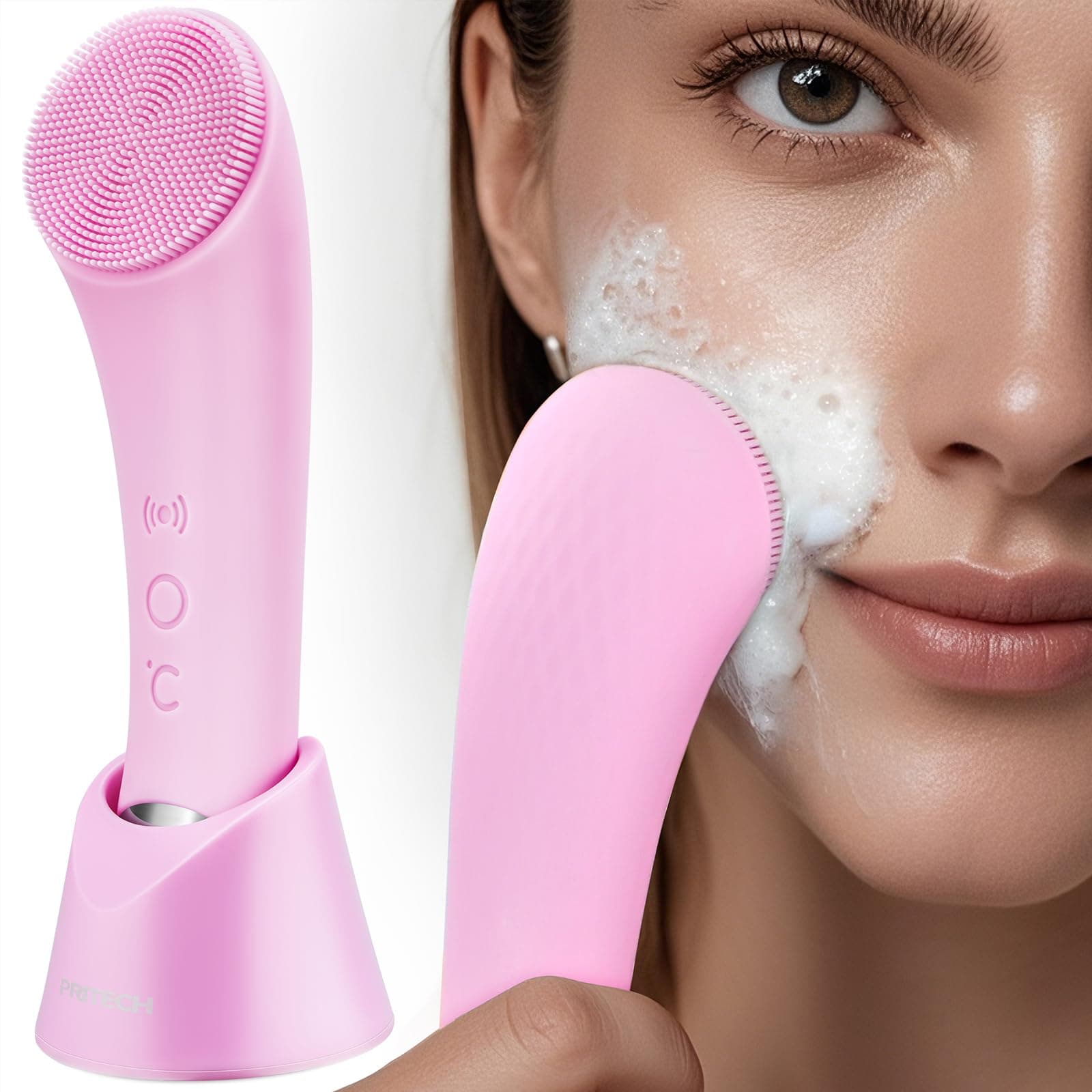 PRITECH silicone cleansing brush with heated massage head