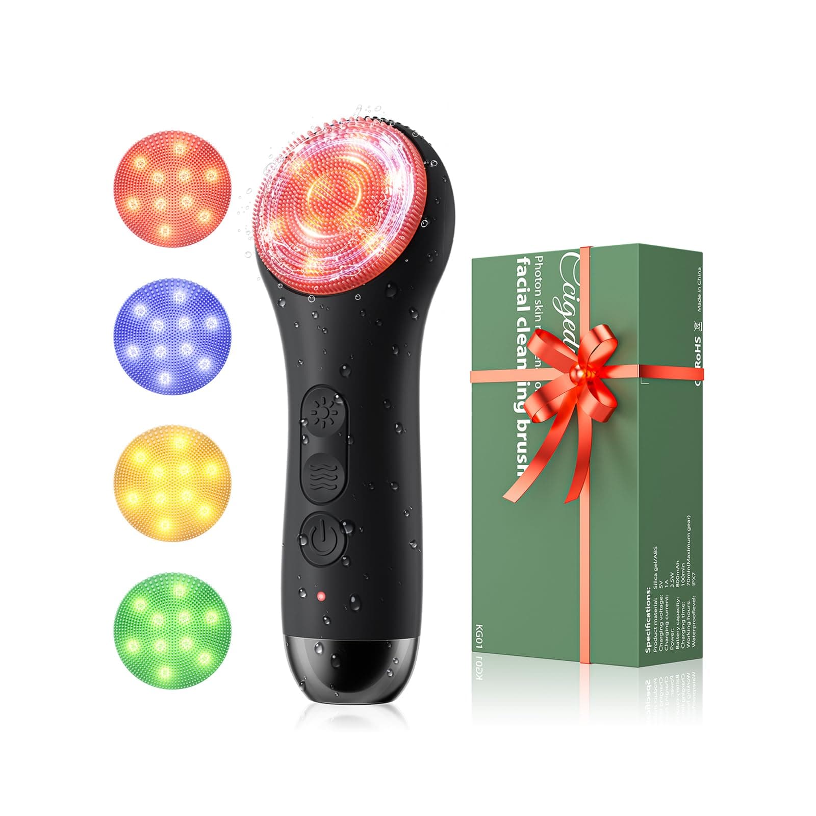 Ccigedy LED facial cleansing brush with back massage texture