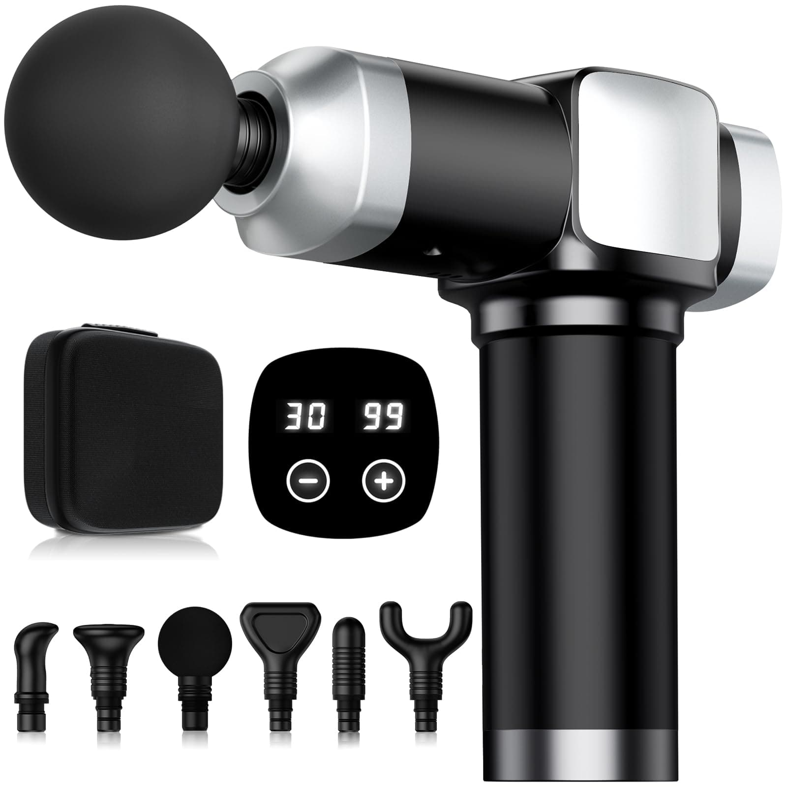 CAMEFER massage gun with LCD screen and attachments