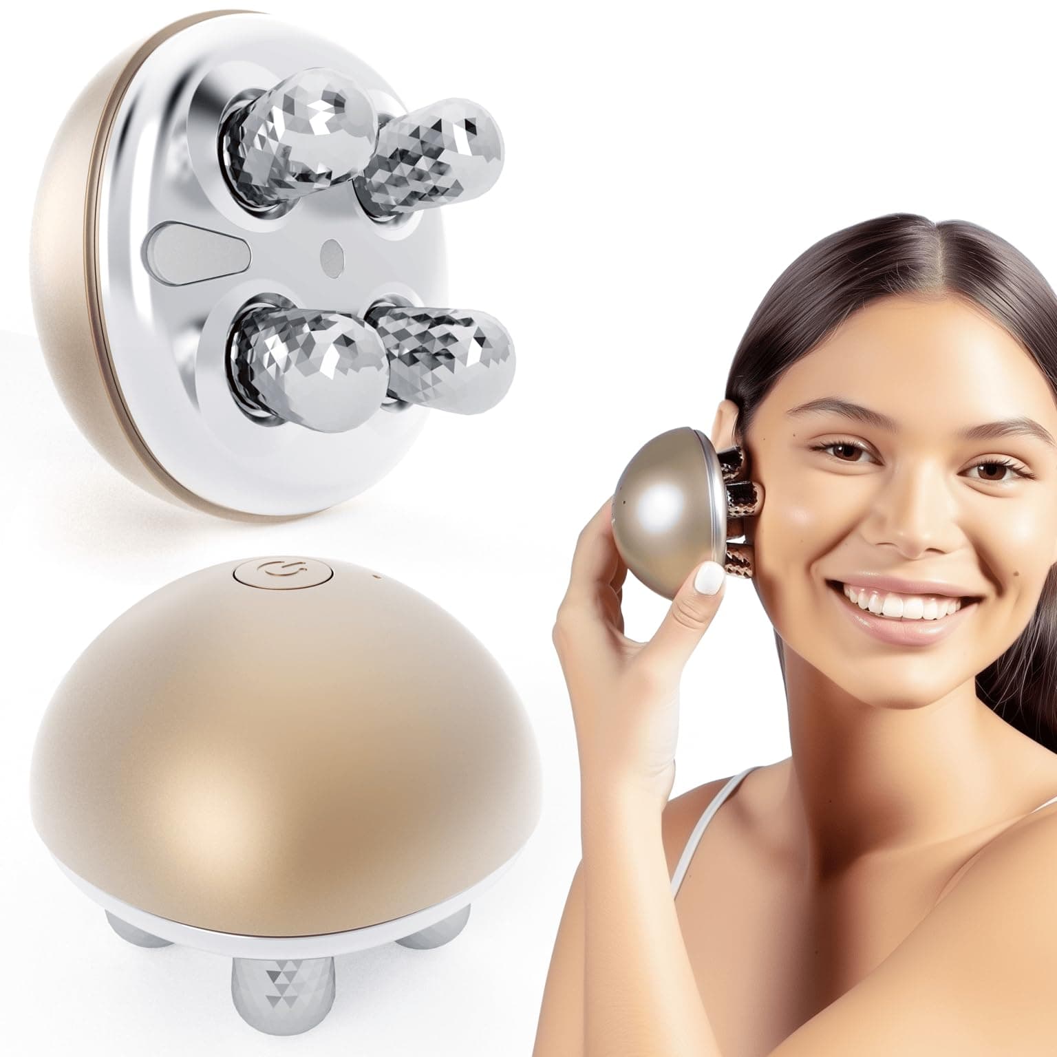 Microcurrent facial roller and massager