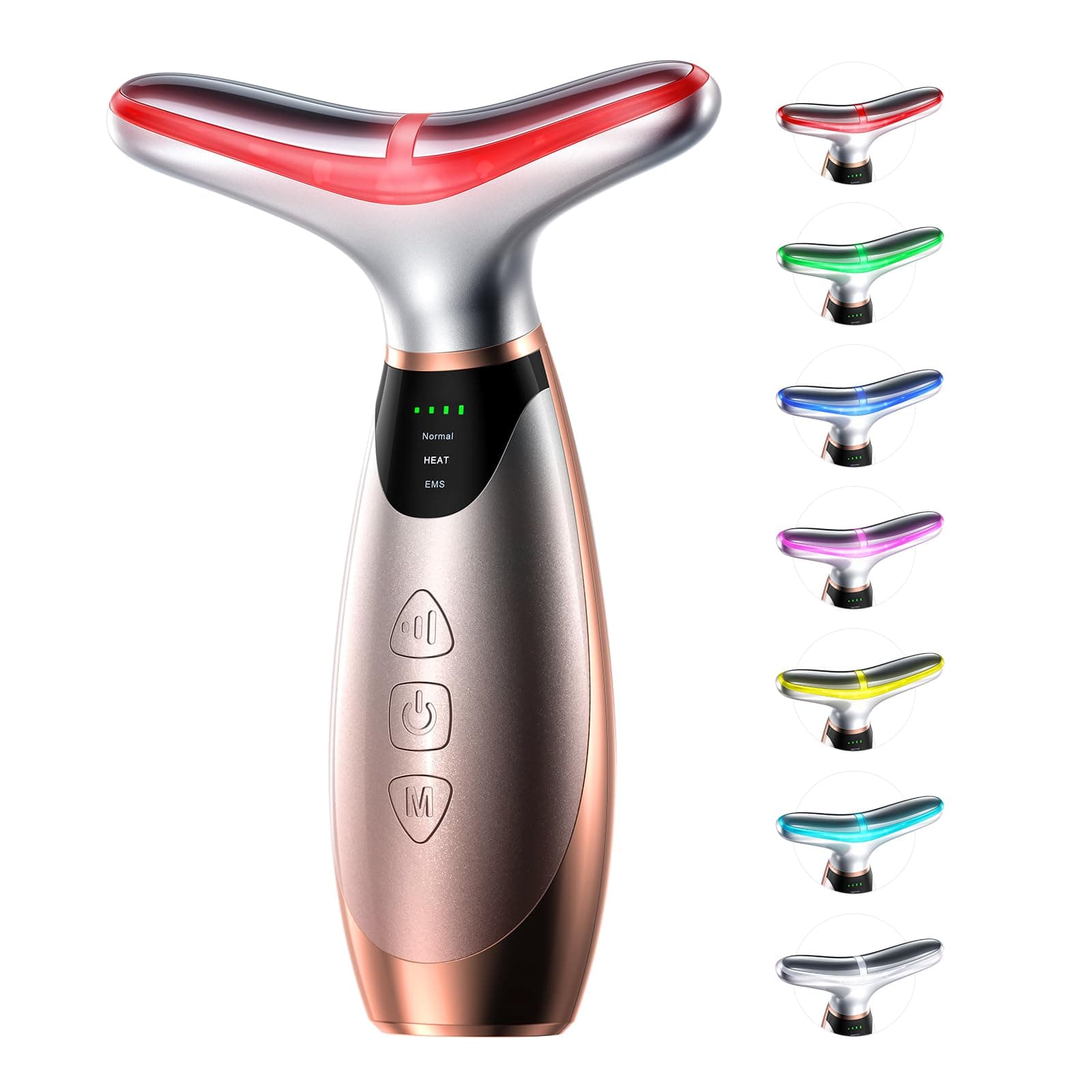 Microcurrent facial device staged beside skincare on a vanity