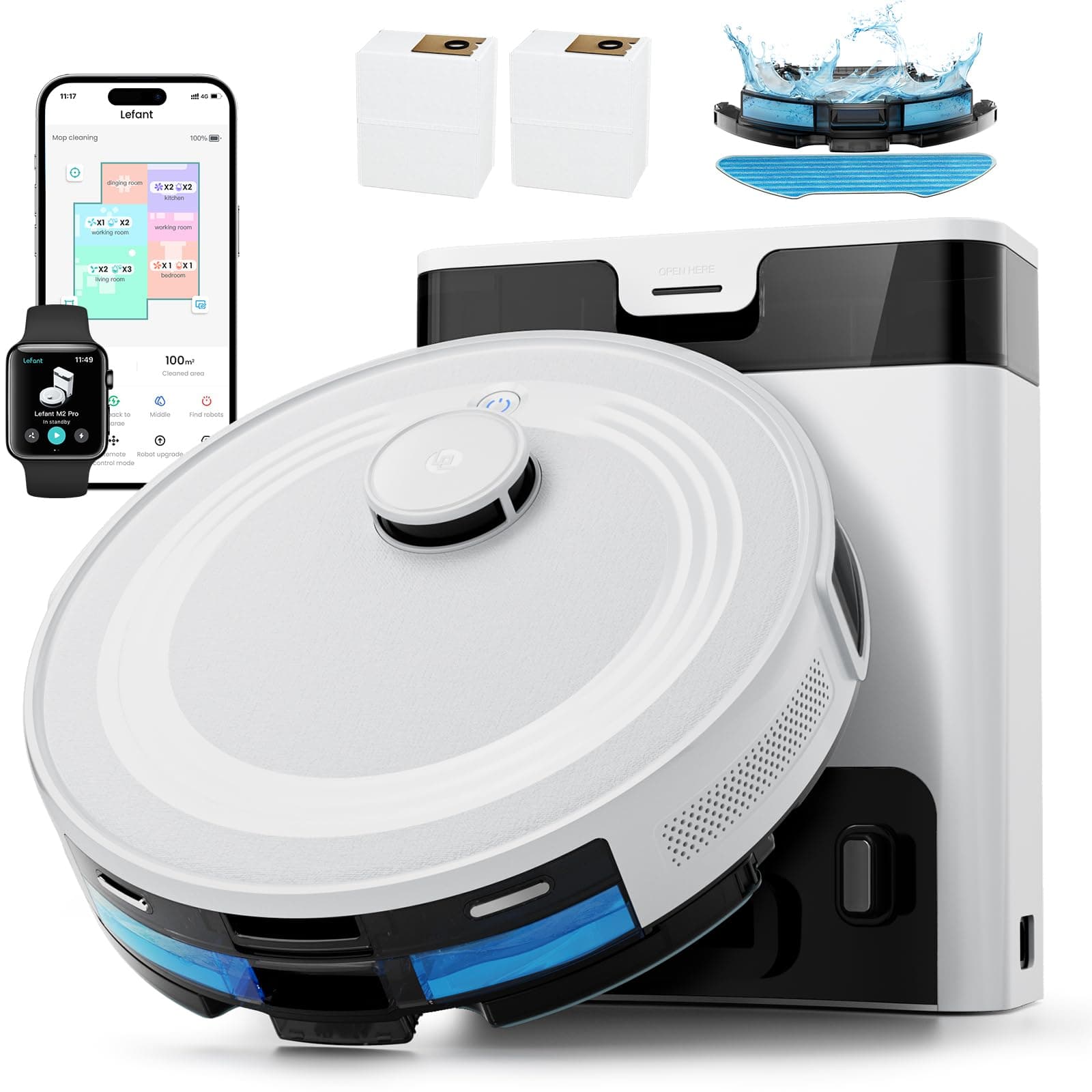 Lefant M2 Pro robot vacuum with bagless base
