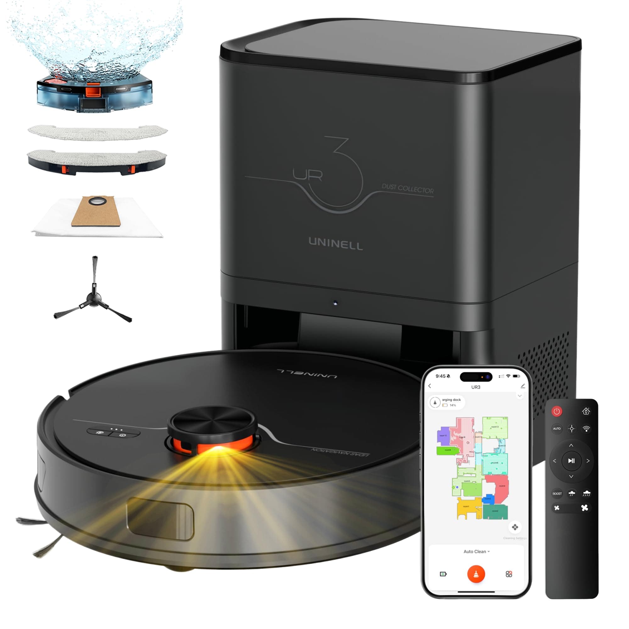 Uninell UR3 robot vacuum and self-empty dock