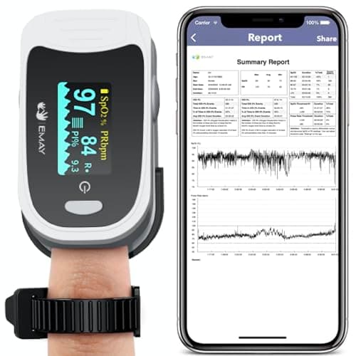 EMAY sleep oxygen monitor with finger strap