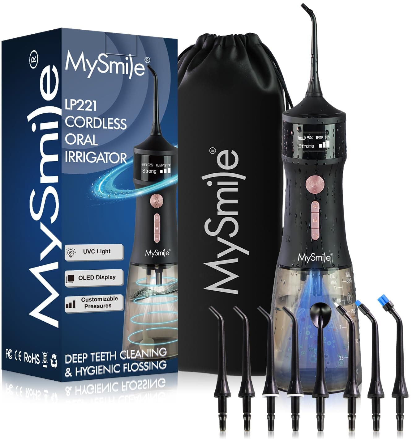 MySmile cordless water flosser with OLED display