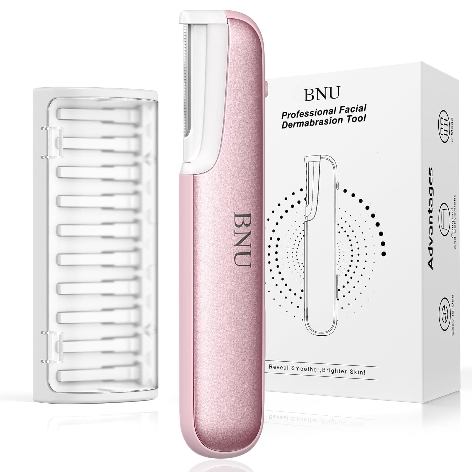 Pink BNU dermaplaning device with accessories
