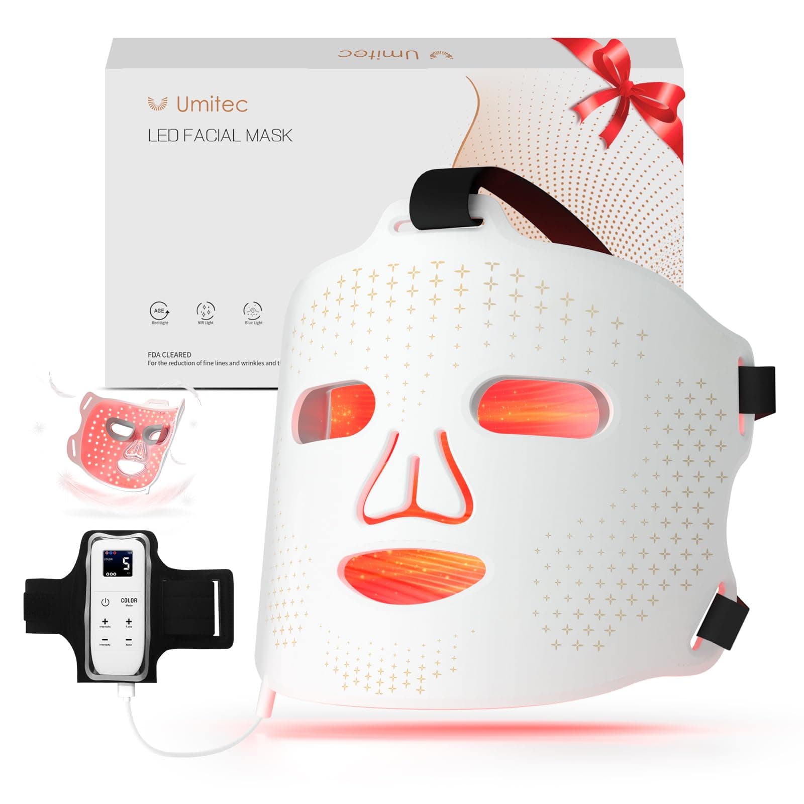 Dermalactives LED mask displayed on vanity