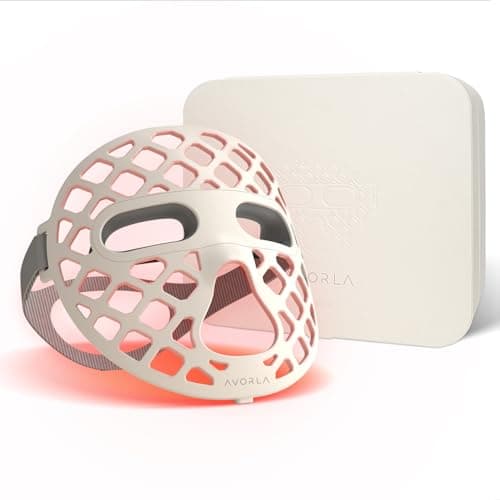Avorla portable LED mask resting on bathroom counter