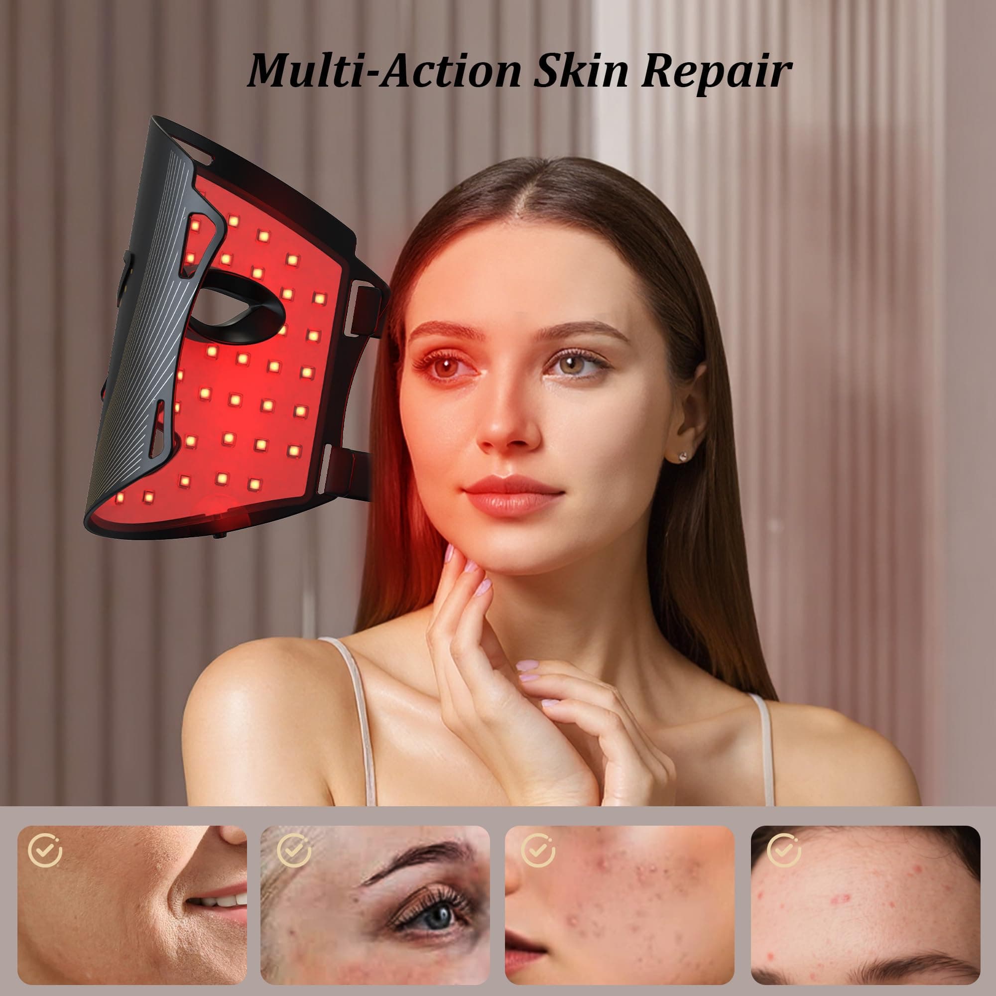 CUEME LED face mask glowing with red light