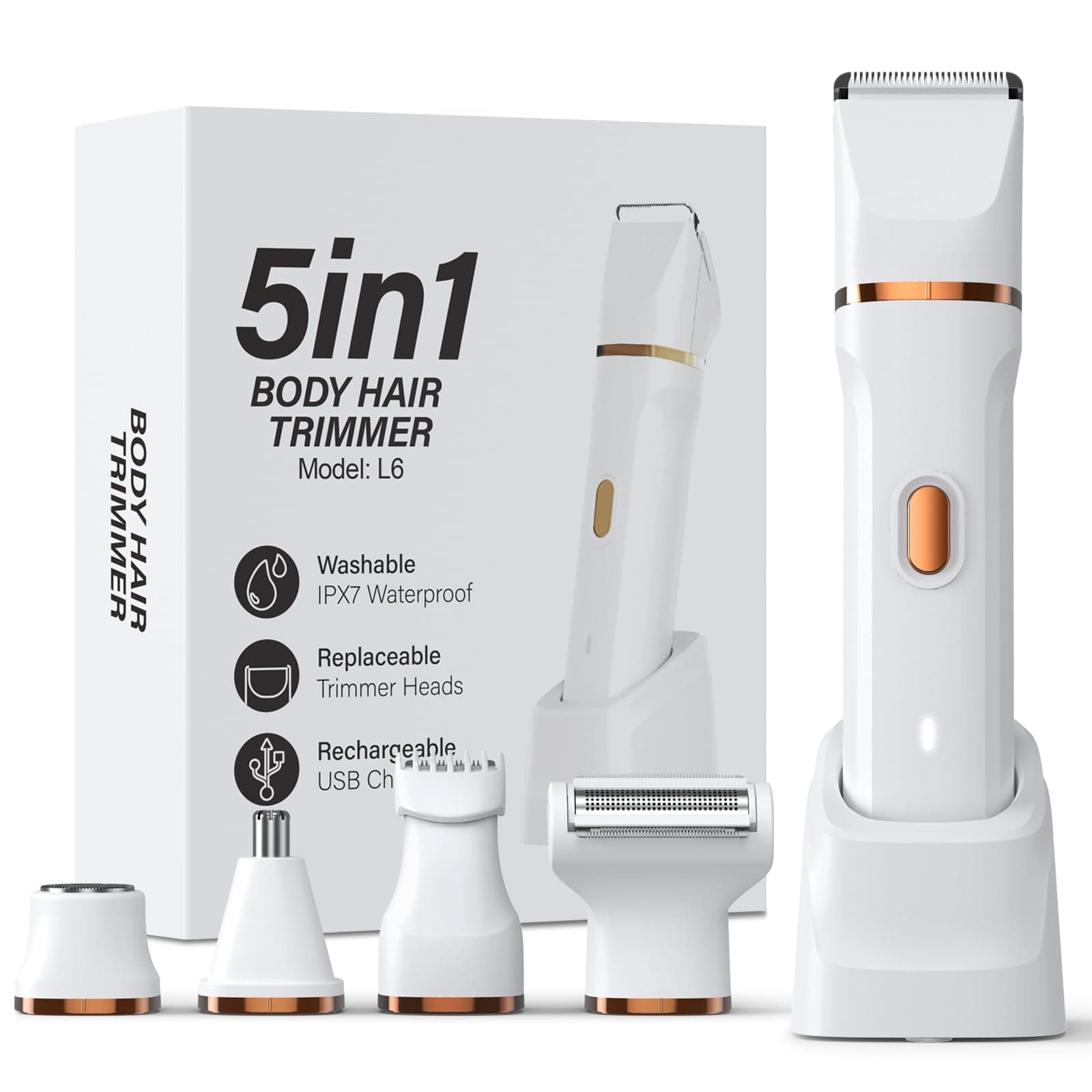 HOHOLE 5-in-1 electric bikini trimmer set on a bathroom vanity