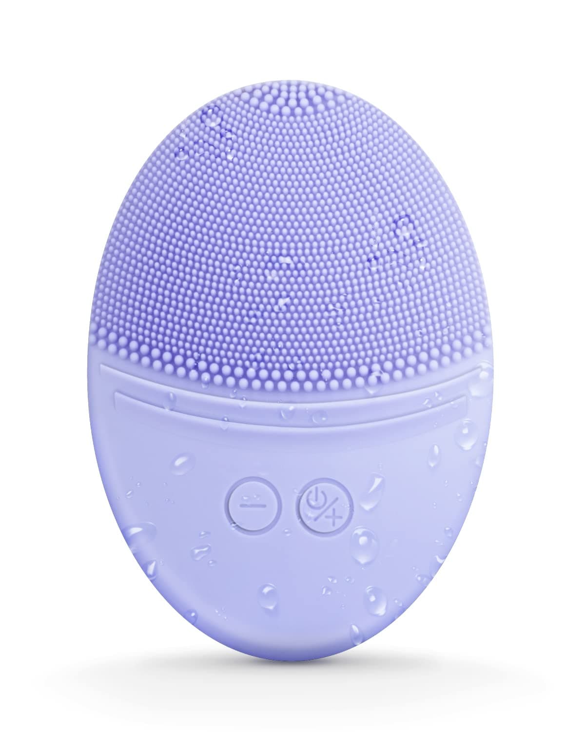 Sonic silicone facial cleansing brush resting on bathroom countertop