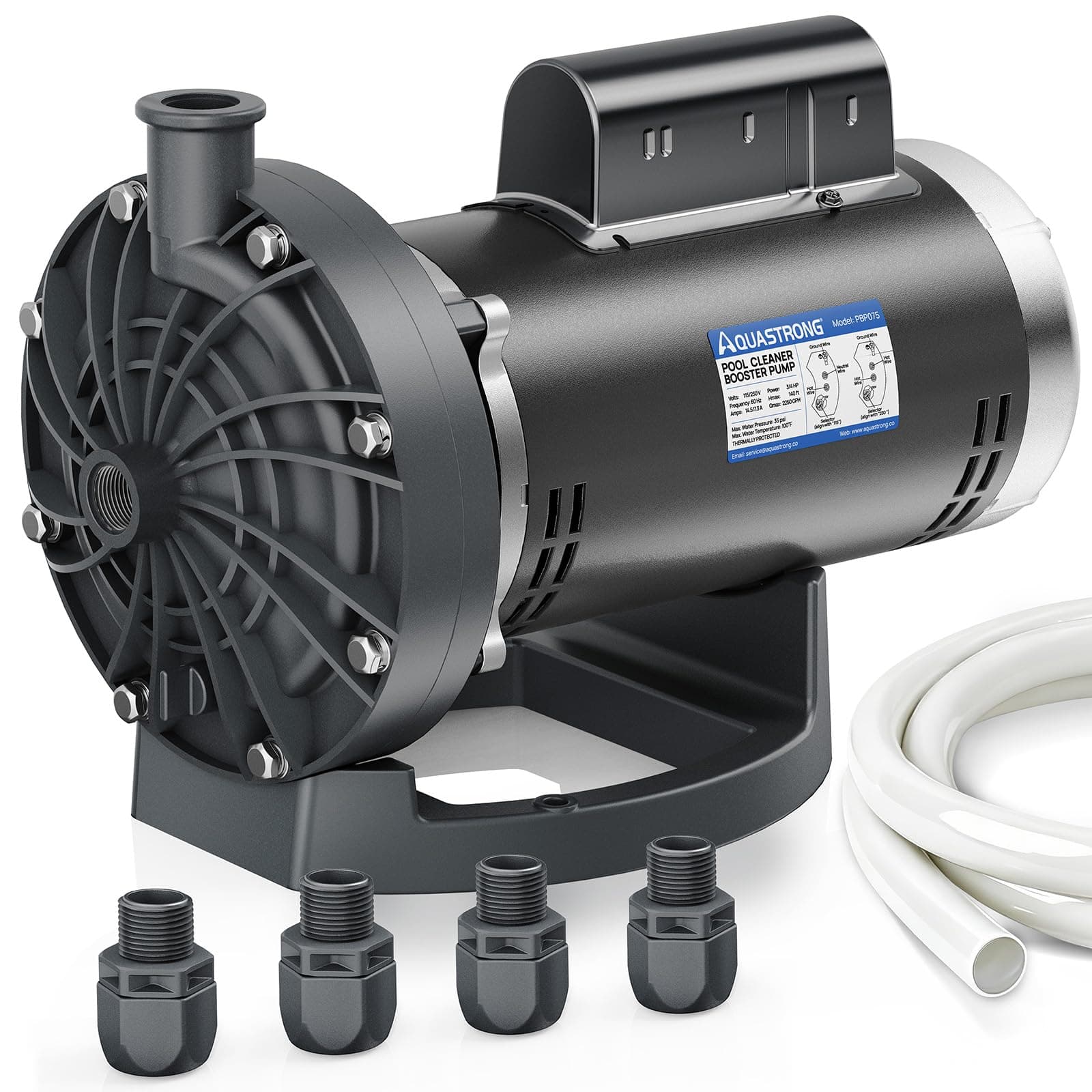 Aquastrong Pool Booster Pump, Pure Copper Motor, 3/4 HP, Dual Voltage 115V/230V, Low Noise, Wide Compatibility, Easy Installation for Pressure-Side Pool Cleaners Vac-Sweep 280, 380, 3900-Black