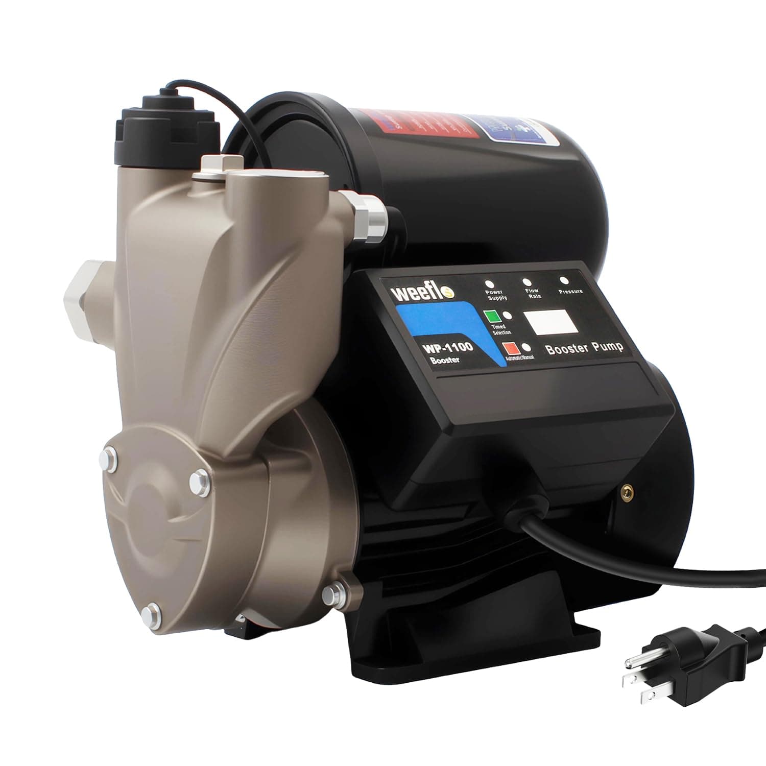 Weeflos 1.5HP Automatic Booster Pump, 1600 GPH Water Pump, 120ft Max Head, Mechanical Pressure Switch, Self-Priming Utility Pump for Shower, Irrigation, Basement, Garden, Pool (1.5HP/120FT)