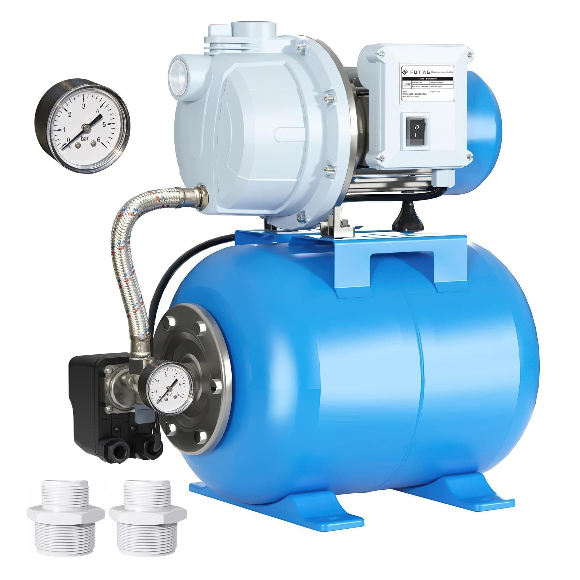 FOTING 1.5HP Shallow Well Pump with Pressure Tank, 1340GPH Automatic Irrigation Water Booster Jet Pump, Water Pumps Booster System 164FT 115V for Home Garden Lawn Farm, Blue