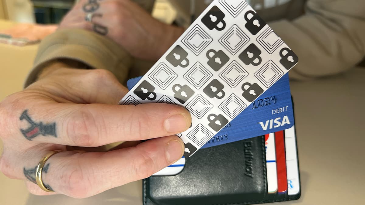 Wallet Defender RFID blocking card in wallet